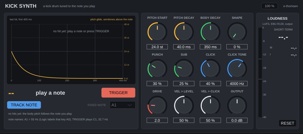 Kick Synth window